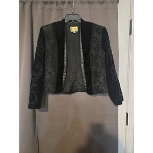 Nancy Bolen City Girl Small Black Velvet Blazer, Professional Embroidered Jacket
